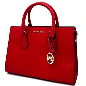 Michael Kors Sheila Medium Center Zip Satchel Bag Bright Red (NWT)